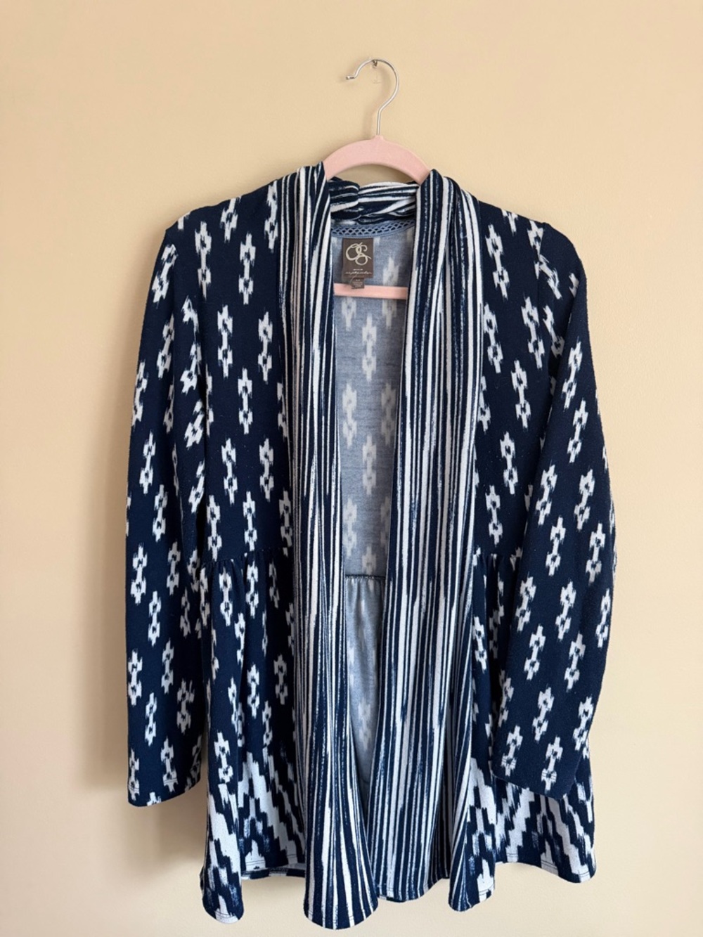 Charming Charlie Navy & White Patterned Open-Front Cardigan
